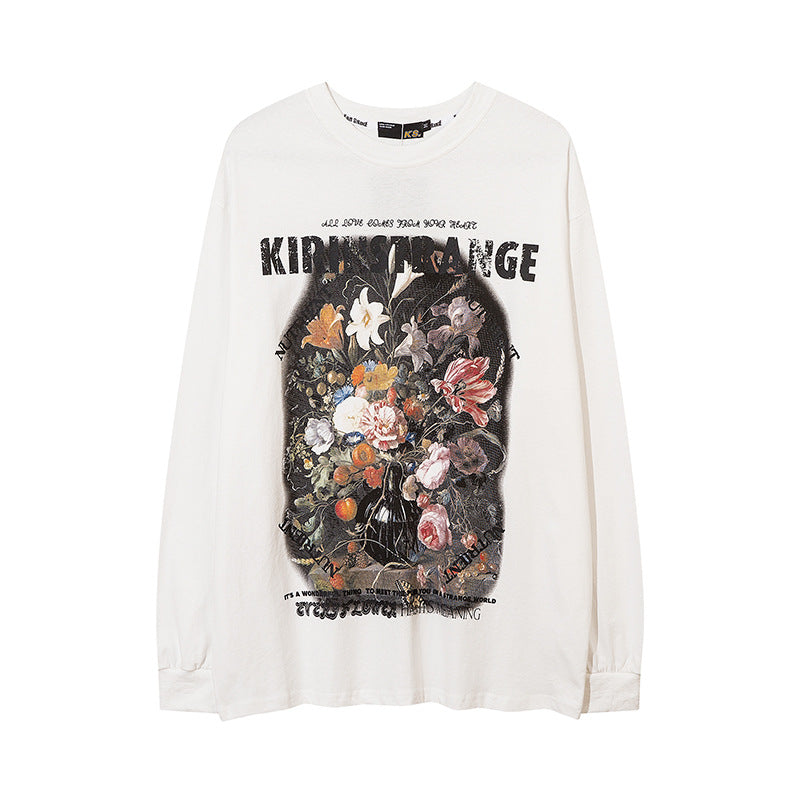 Vintage T Shirts Hip Hop Retro Floral Print Long Sleeve T-Shirt