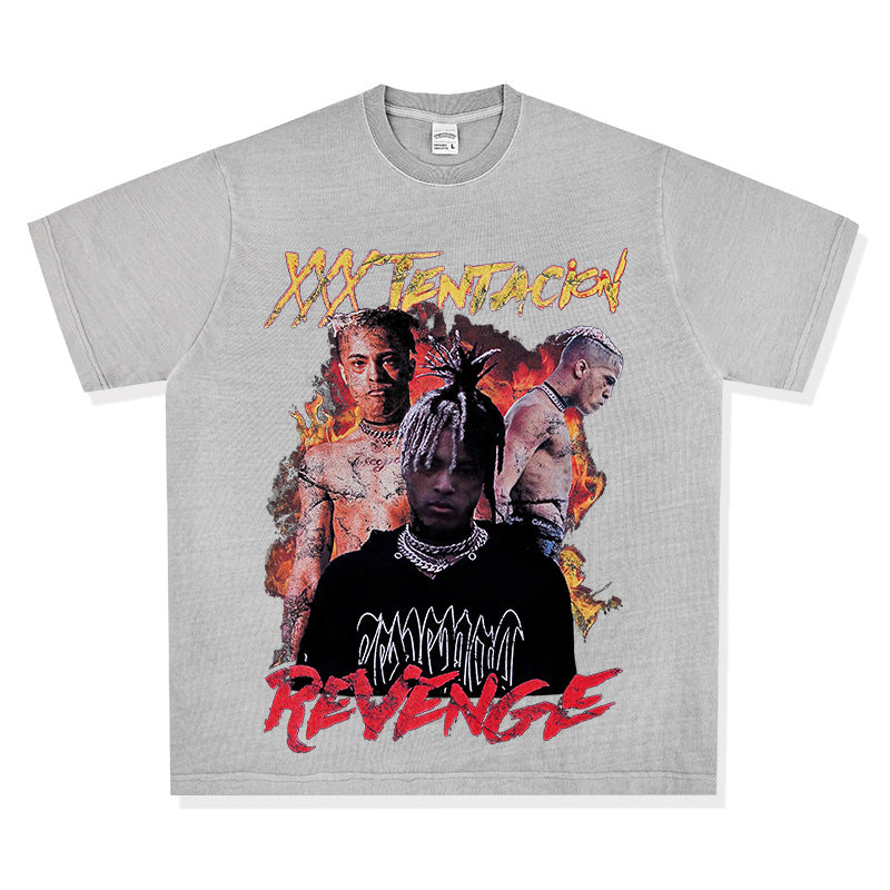 Cool t rapper hip hop rap XXX TENTACION print loose Vintage short sleeve t-shirt