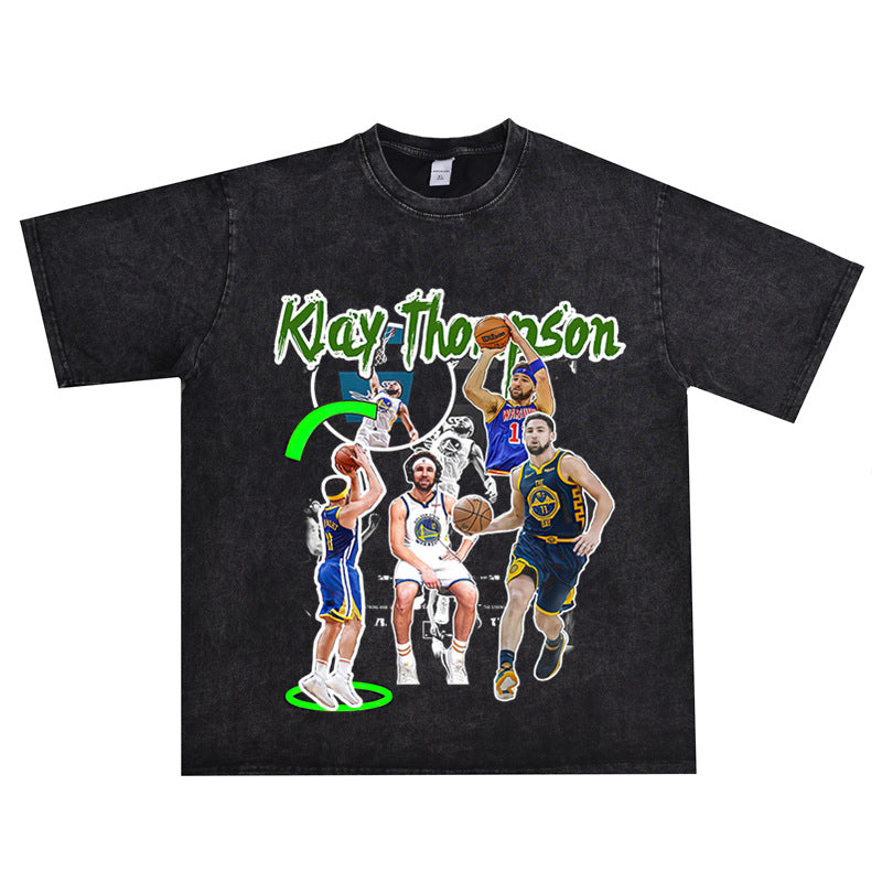 Film Star T Shirt Klaythompson Washed Distressed Printed American T-Shirt Retro Loose Short Sleeve