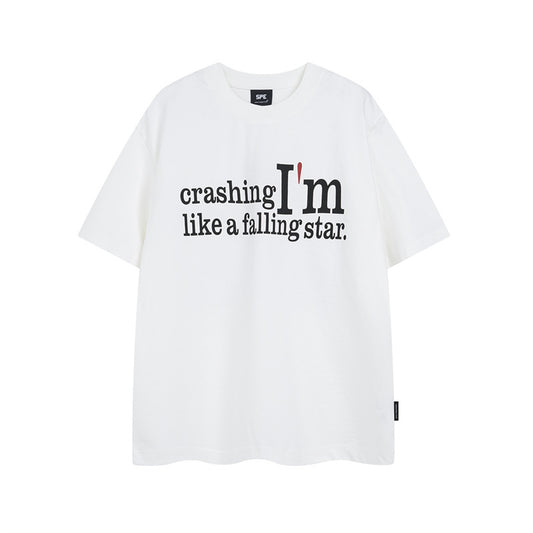 Y2K mens shirt washed retro loose round neck short sleeve T-shirt