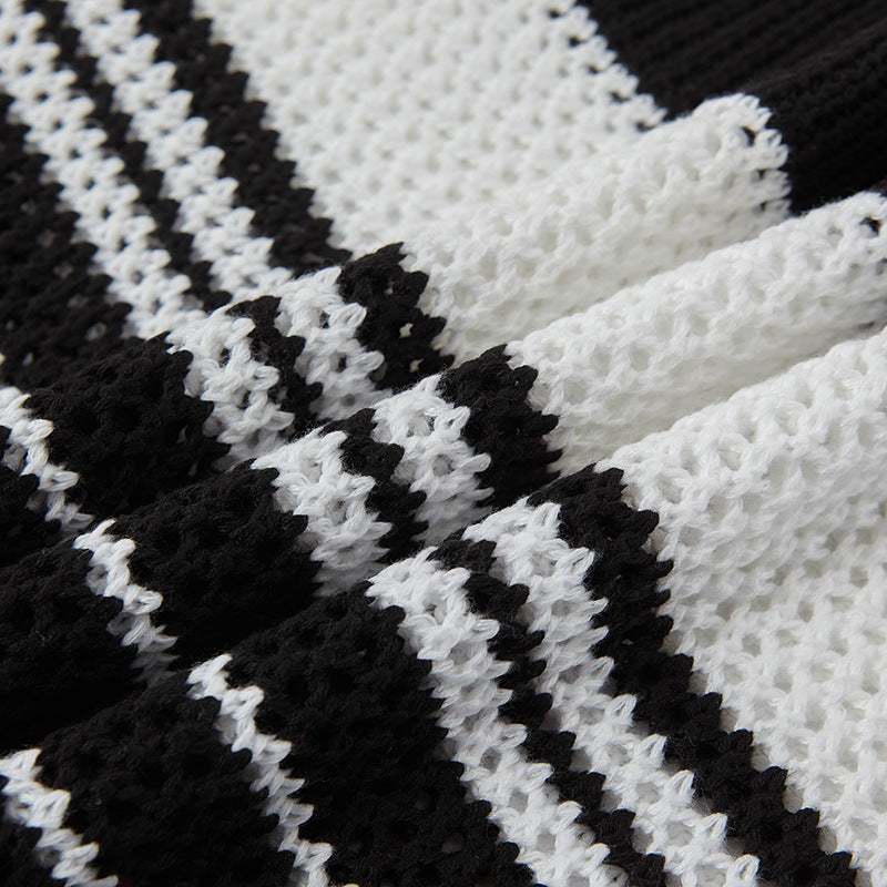 Camisas Retros Lapel Striped Contrast Knitted Vest