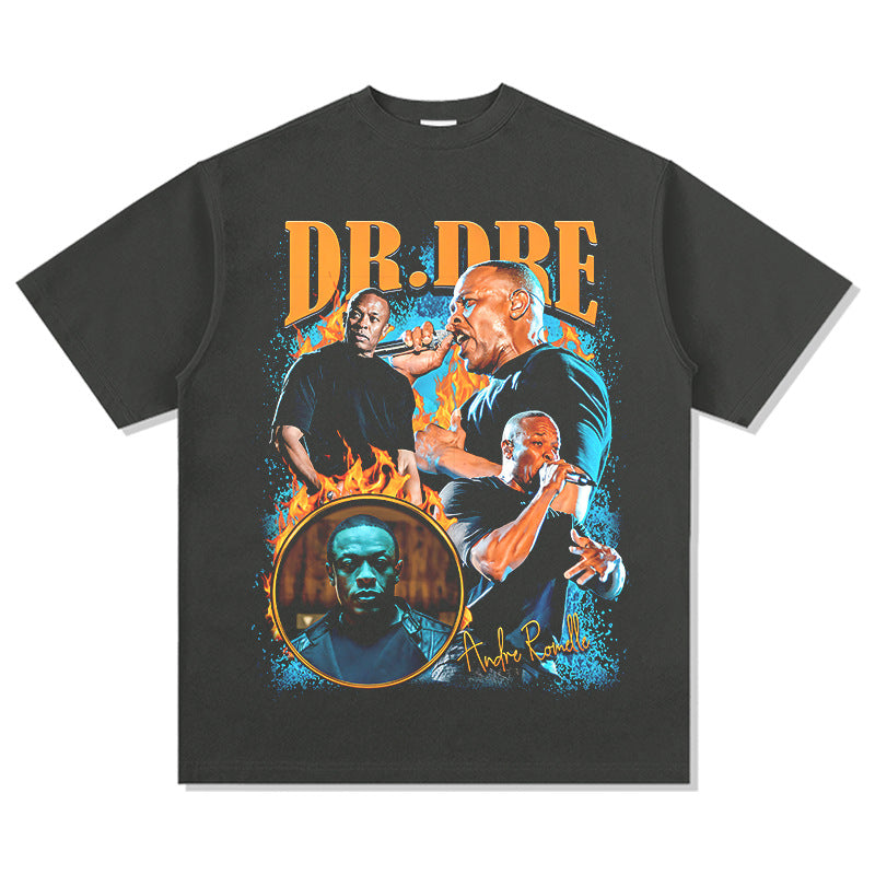 Outfit streetwear vintage hip hop DrDre print short sleeve t-shirt