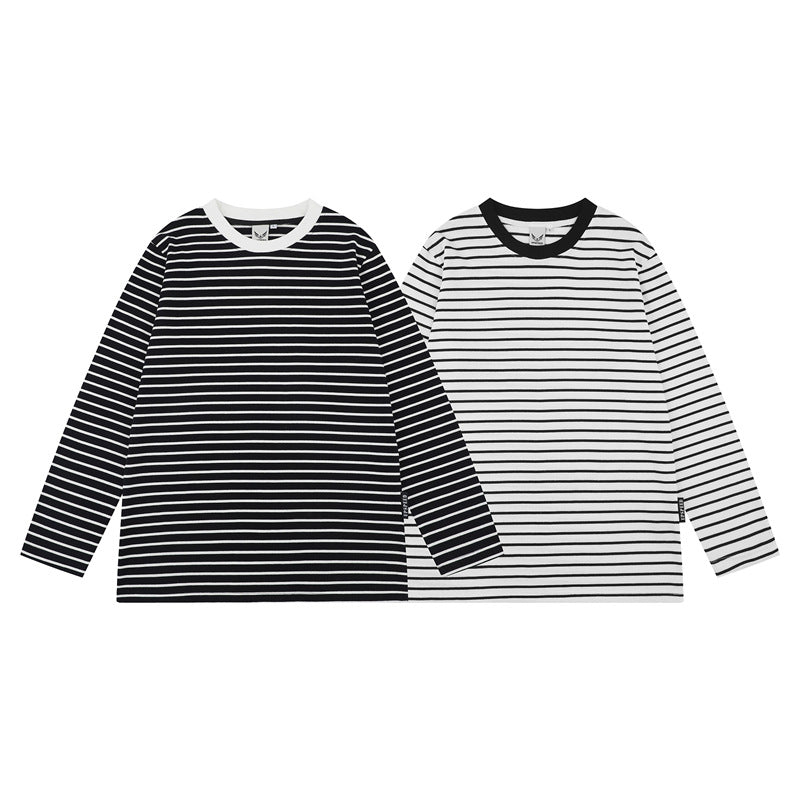 Camisas Retros Spring Long Sleeve T-Shirt Casual Loose Striped Top