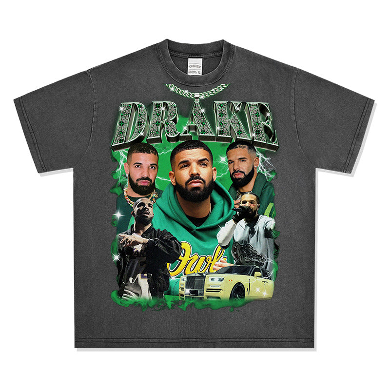 Marcas streetwear usa vintage hip hop drake dragon print short sleeve t-shirt