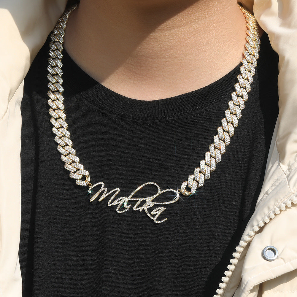 Jewelry Hip Hop Cuban Chain Letter Necklace Diamond Pendant Necklace, Custom rapper Alphabet Pieces