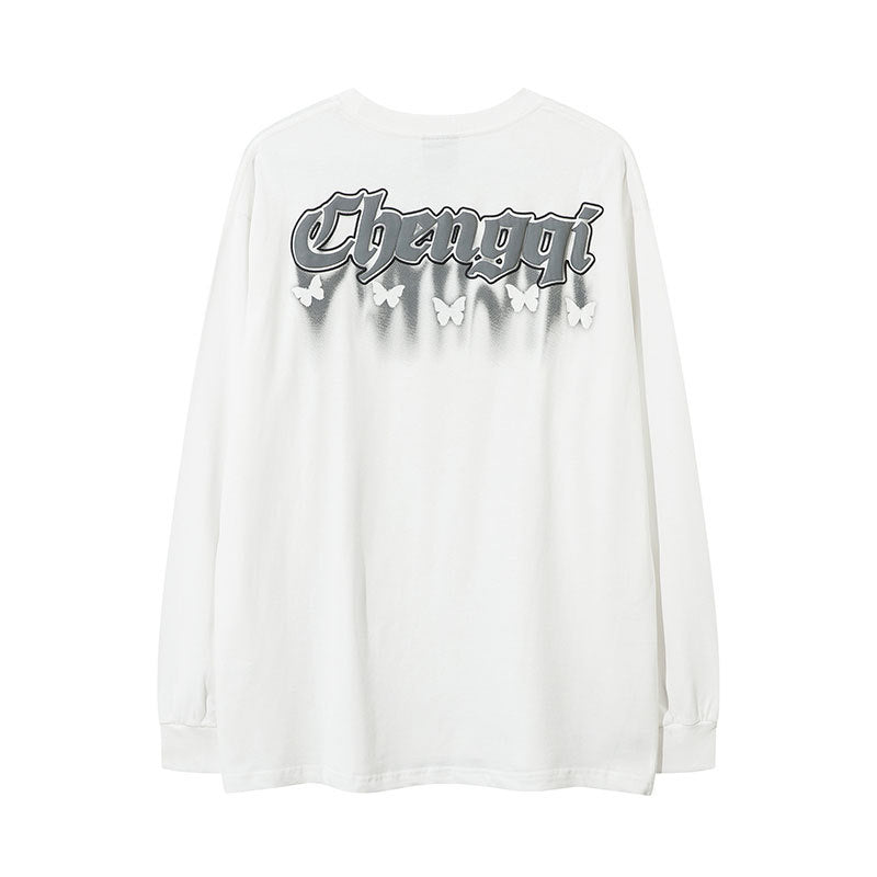 Marcas De Streetwear Autumn Long Sleeve T-Shirt Butterfly Graffiti Print Loose Top