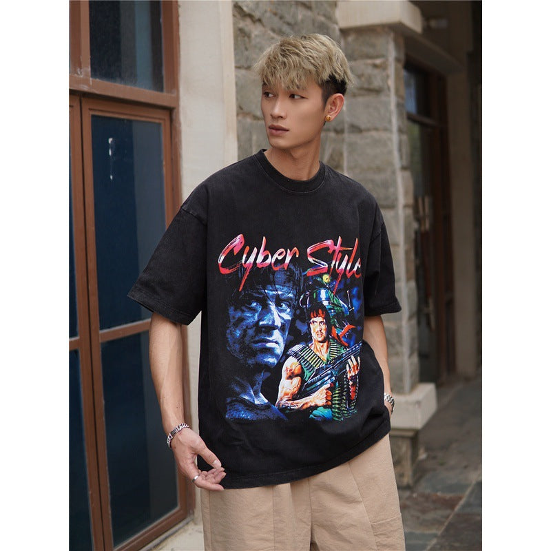 Film Star T Shirt Cotton Short Sleeve Loose Retro American Design T-shirt Men