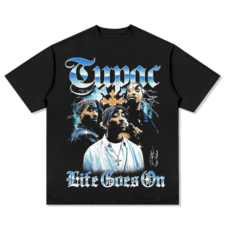 Streetwear Masculino Vintage Hip Hop Tupac Print Long Sleeve Short Sleeve T-Shirt