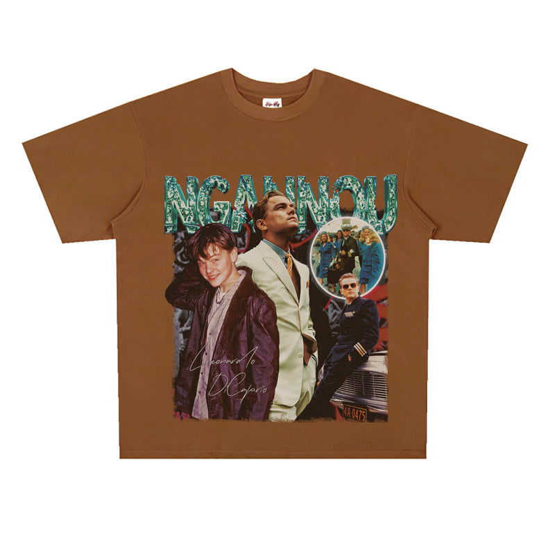 Film Star T Shirt Short Sleeve Loose Retro American Design T-shirt Men