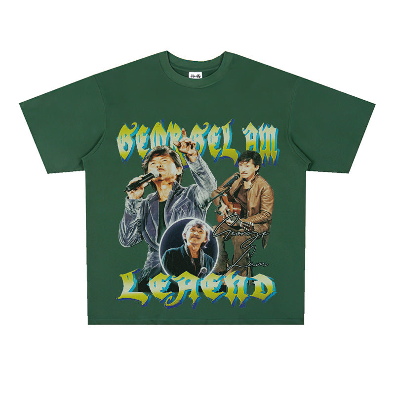 Film Star T Shirt Music Singer Lin Zixiang Loose Heavy Weight Retro Street Cotton T-shirt