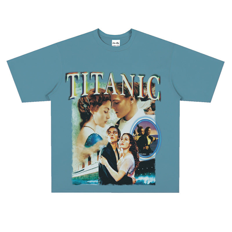 Film Star T Shirt Movie Titanic Street Style Short Sleeve Loose Retro American Print T-shirt Men and Women