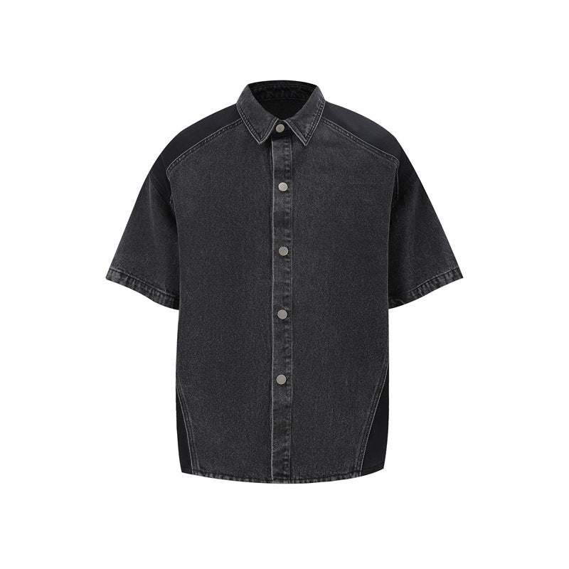 Stone Washed T shirt Retro Washed Short Sleeve Jeans Loose Casual