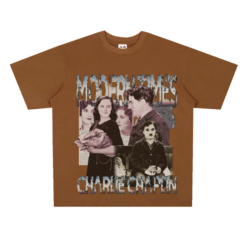 Film Star T Shirt Movie Chaplin Modern Era Loose Retro Street Cotton T-shirt