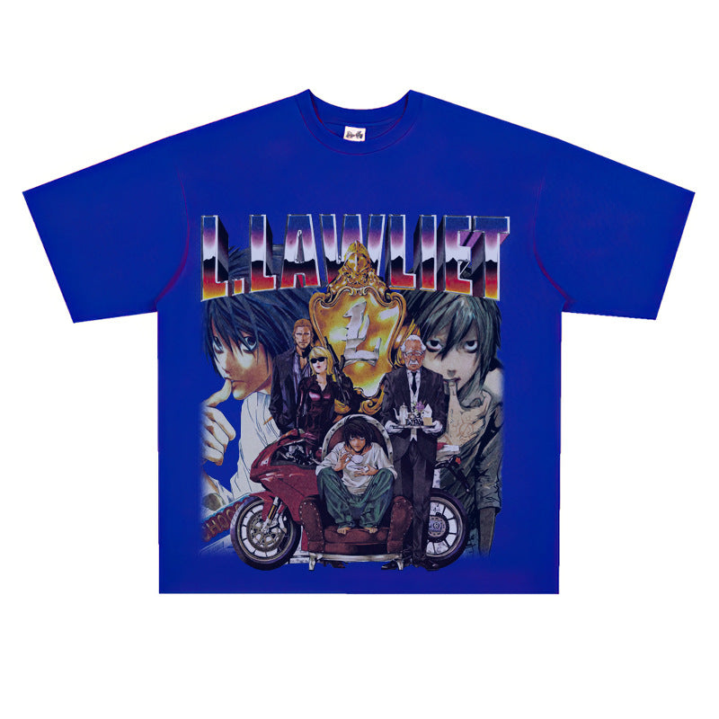 Film Star T Shirt Anime Retro Washed Distressed Flower Short Sleeve Loose T-shirt Men and Women