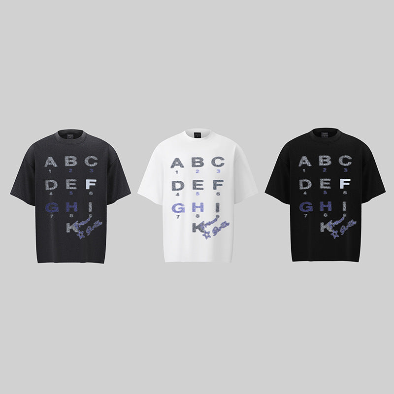 Camisas Retros Washed Old Letter Print Short Sleeve T-Shirt