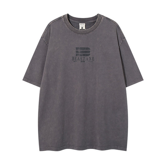 Casual Street Wear Washed Letter Print Loose Crew Neck Short Sleeve T-Shirt