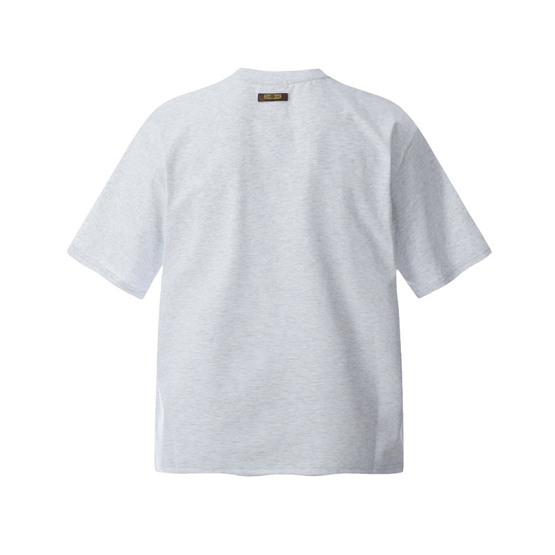 Camisas Retros Casual Half-Sleeve Button Solid Color Loose Crew Neck Short Sleeve T-Shirt
