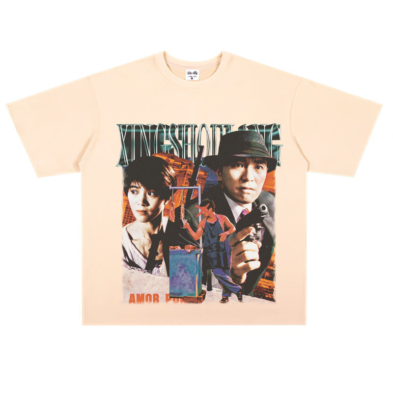 Film Star T Shirt Short Sleeve Loose Retro American Design T-shirt