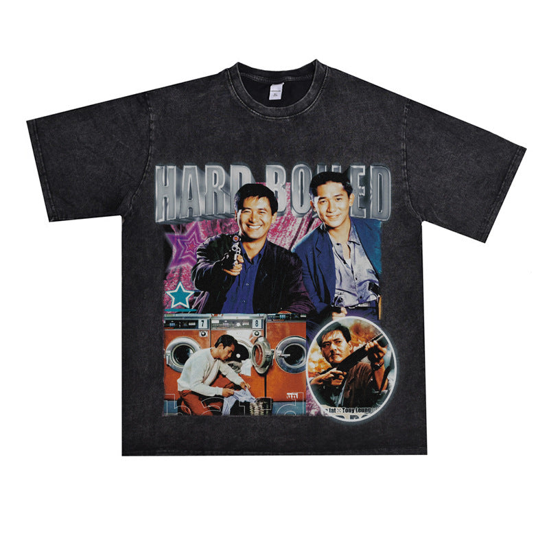 Film Star T Shirt Short Sleeve Retro American Street T-shirt for Men and Women