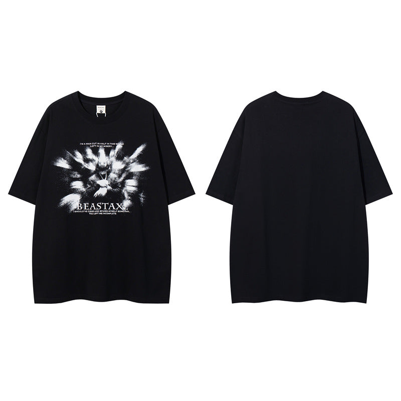 Y2K mens shirt summer casual round neck half sleeve top