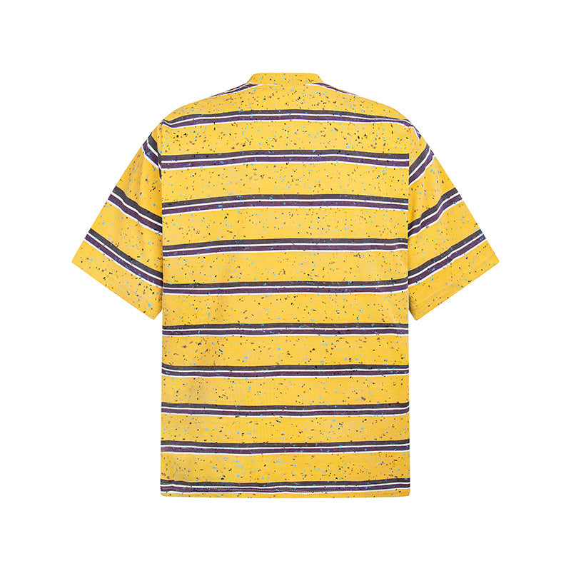 New York Hip Hop Style Vintage Alphabet Print Crew Neck Loose Striped Short Sleeve T-Shirt