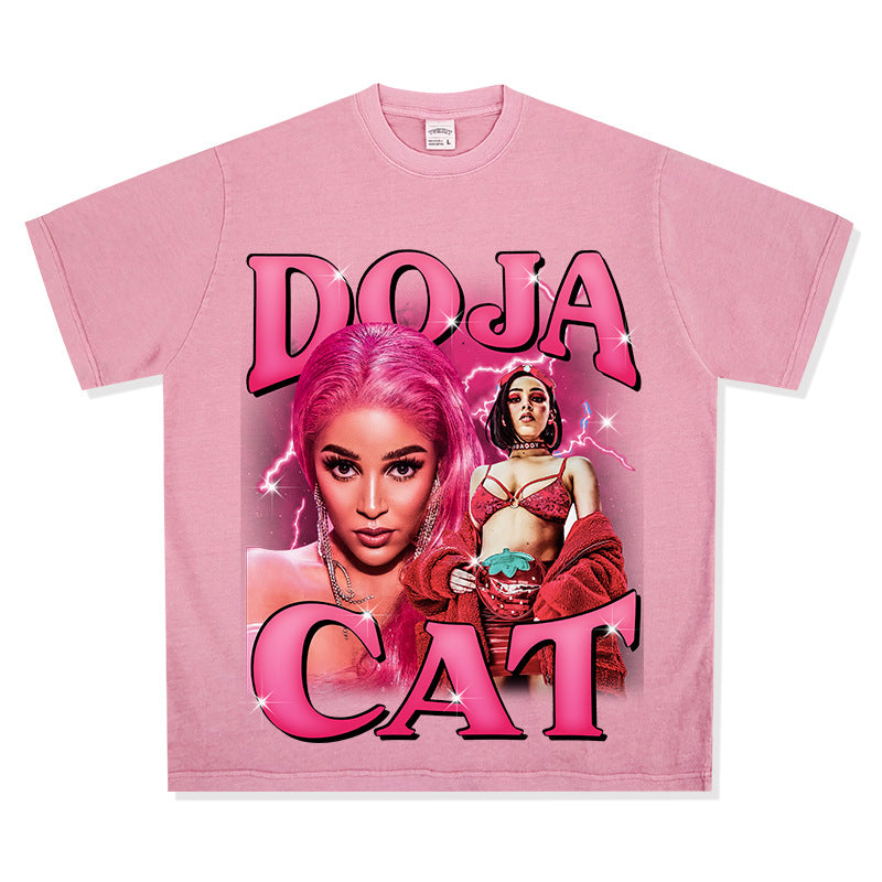 Streetwear masculino hip hop vintage Doja cat print short sleeve t-shirt vintage