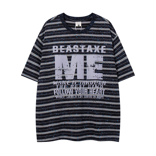 Y2K mens shirt retro old striped crew neck casual t-shirt