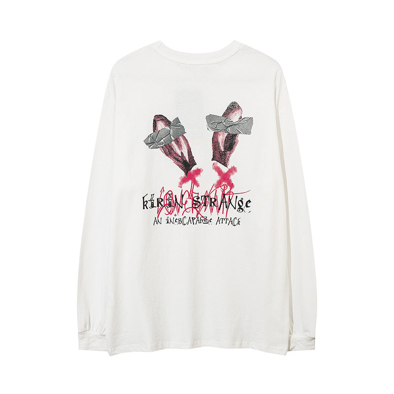 Vintage T Shirts Hip Hop Cartoon Print Long Sleeve T-Shirt