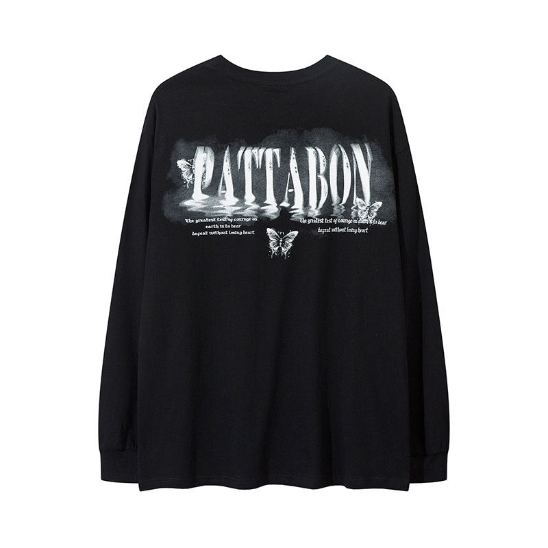 Marcas De Streetwear Butterfly Print Necklace Sweater Loose Long Sleeve T-Shirt