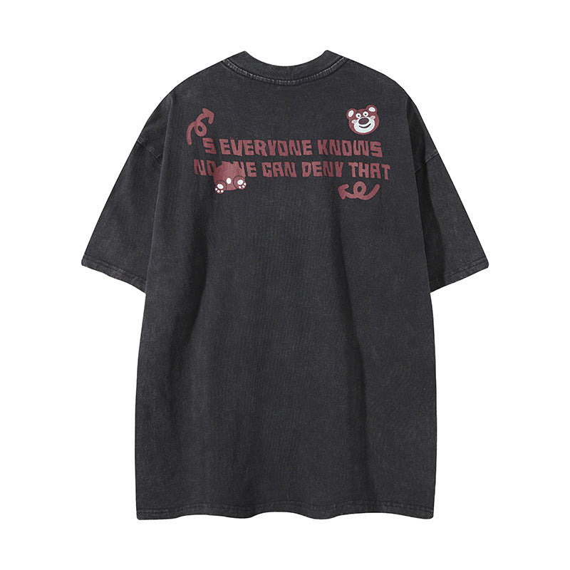 Distorted vintage washed strawberry bear short sleeve t-shirt