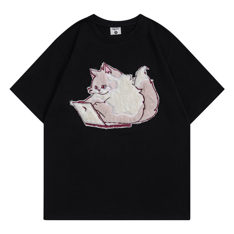 Camisetas streetwear Summer Vintage Kitten Casual Loose Short Sleeve T-Shirt