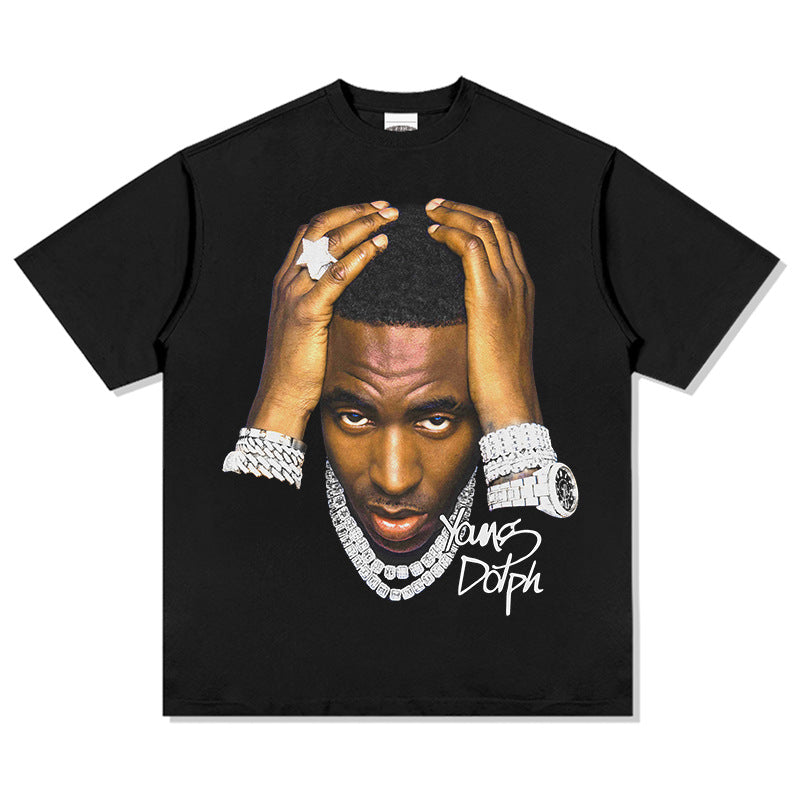 Outfit streetwear Vintage Young Dolph Hip Hop Print Short Sleeve T-Shirt