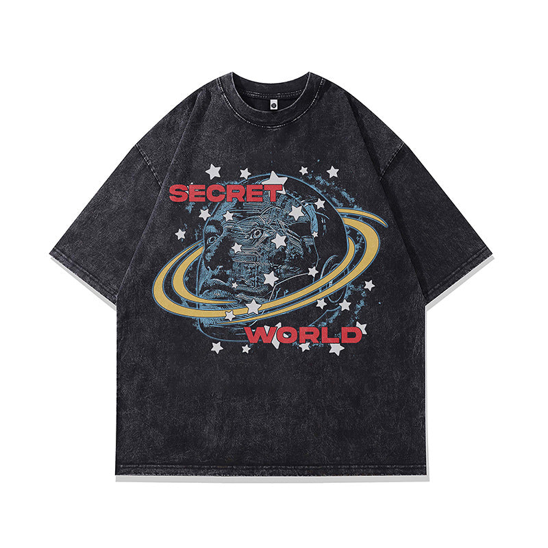 Ropa Vintage Hombre Punk Washed Old Short Sleeve T-Shirt