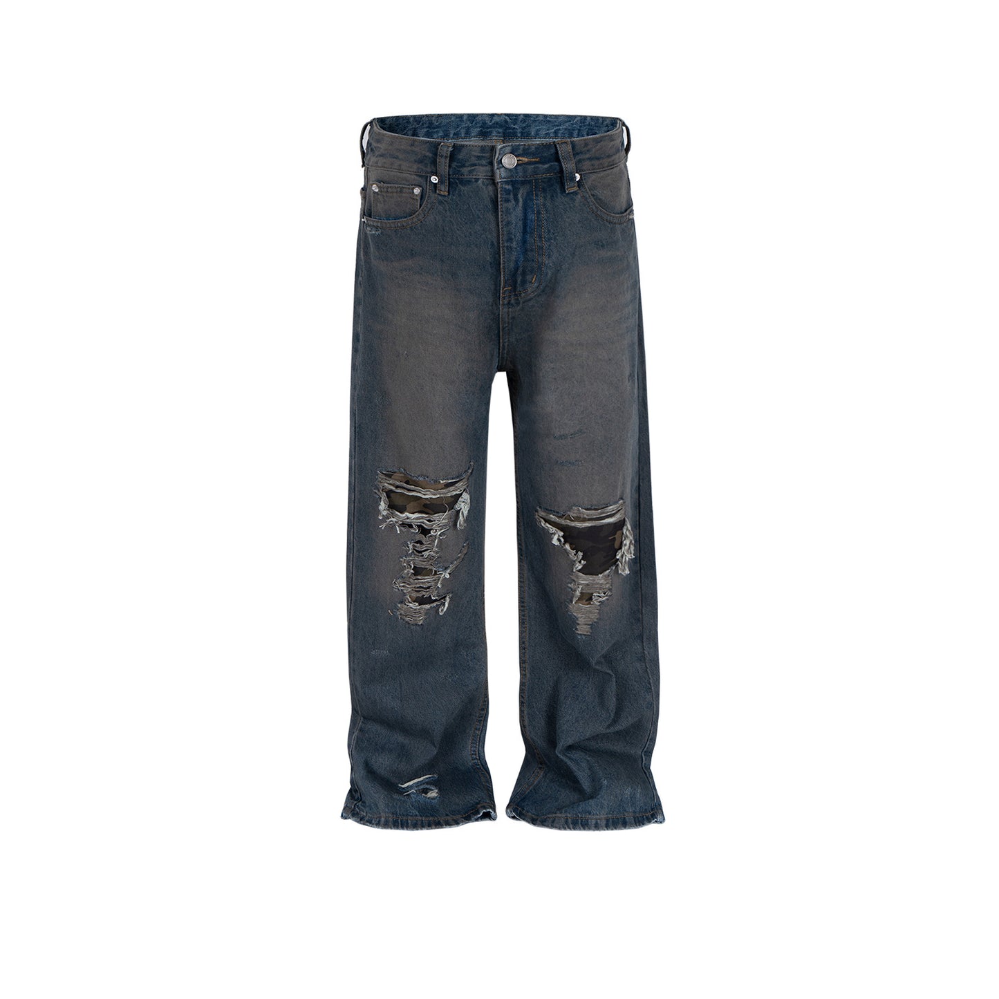 Rock Revival Jeans Camouflage Ripped Pants Washed Old Straight Jeans