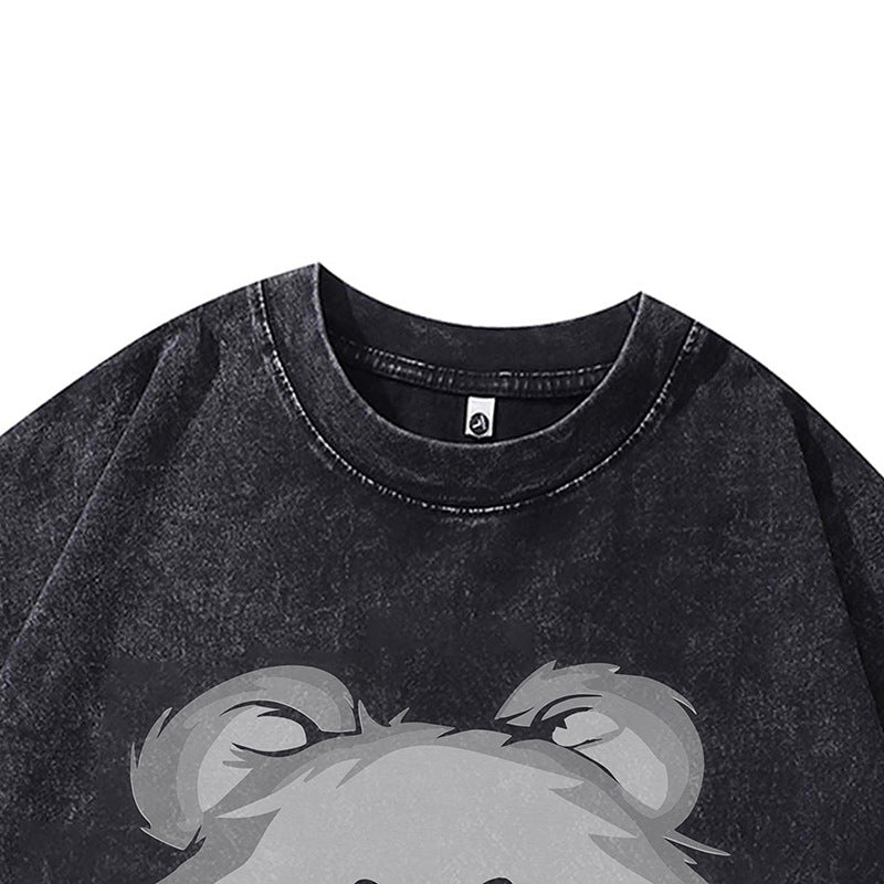 Ropa Vintage Hombre Washed Old Panda Print Short Sleeve T-Shirt