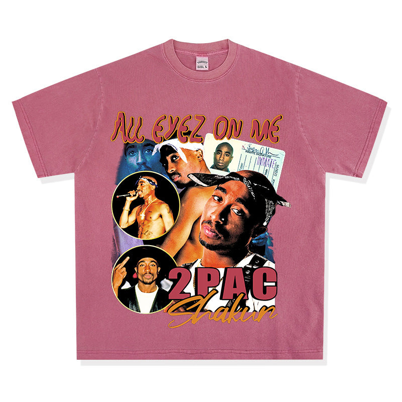 Cool t rapper hip hop tupac print vintage short sleeve t-shirt vintage