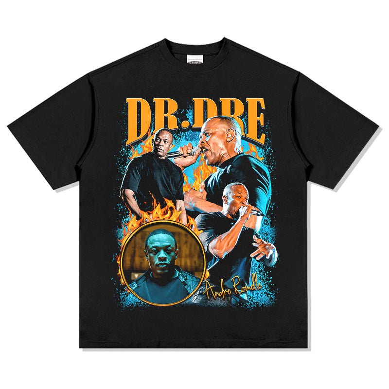 Outfit streetwear vintage hip hop DrDre print short sleeve t-shirt