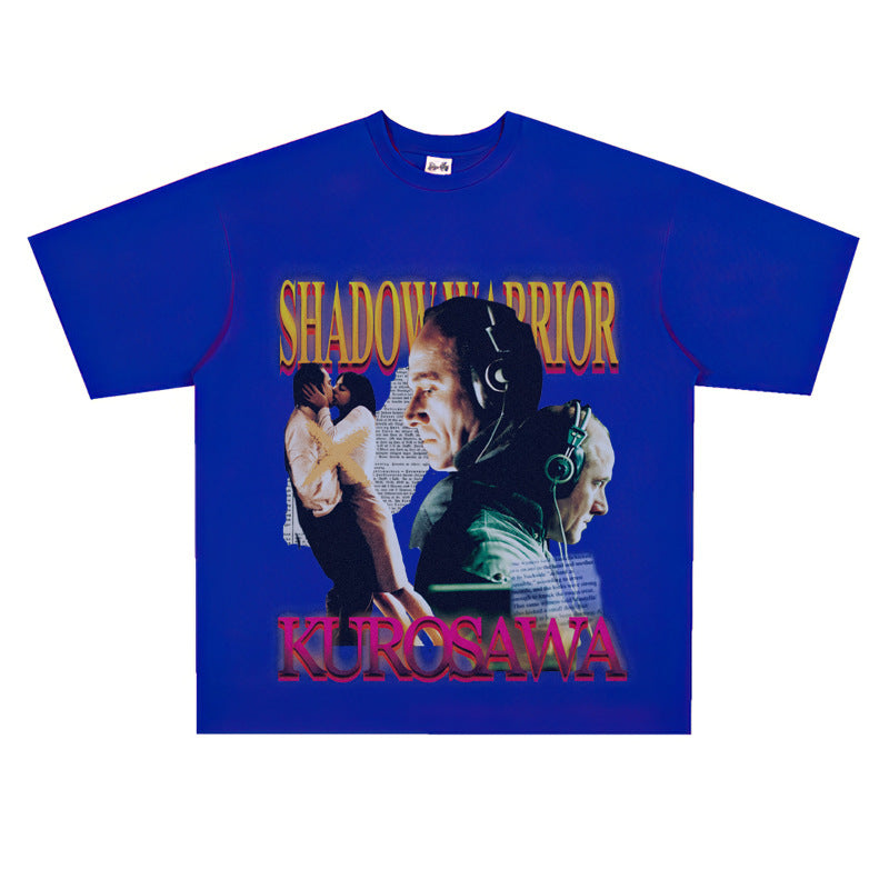 Film Star T Shirt Loose Heavy Retro Street Cotton T-shirt for Men and Women