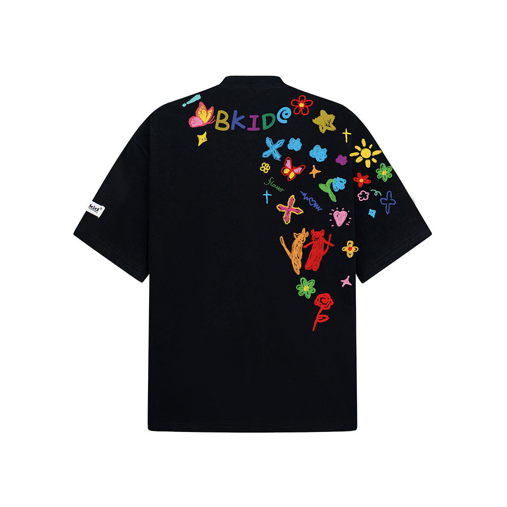 Hip Hop Clothes New York Graffiti Short Sleeve T-Shirt Loose Casual