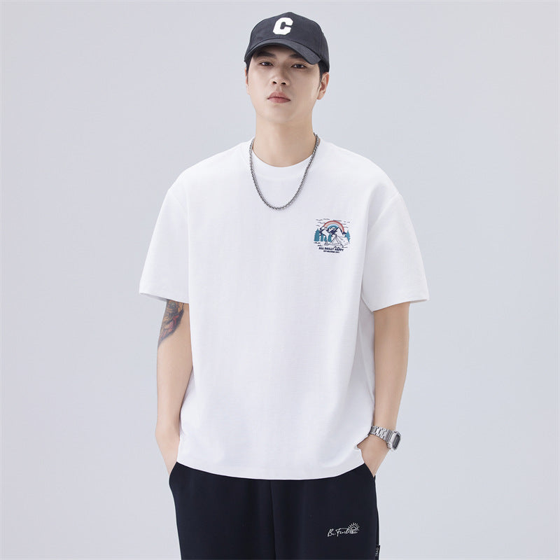 Mens T-shirts Summer Short Sleeve Loose Vintage Print