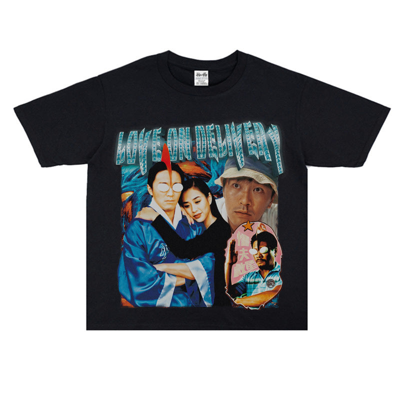 Film Star T Shirt Fragrant Short Sleeve Retro American Street T-shirt for Men and Women