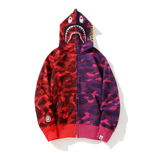 Ape Hoodie Color Matching Zip Full Open Camo Shark Hooded Sweater Jacket
