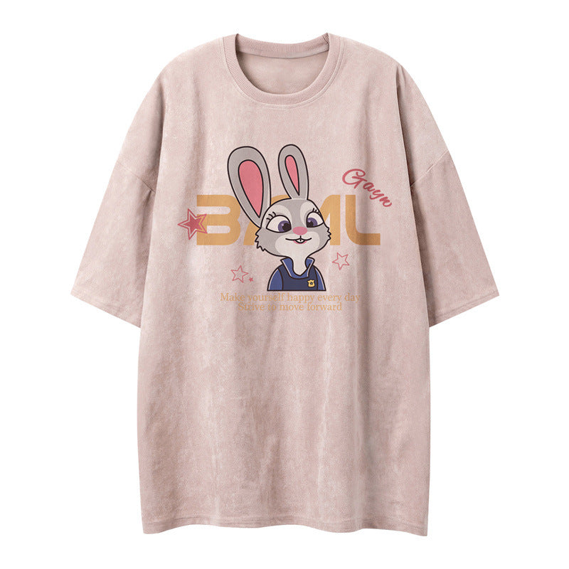 US drip outfits Summer Vintage Bunny Casual Loose Short Sleeve T-Shirts