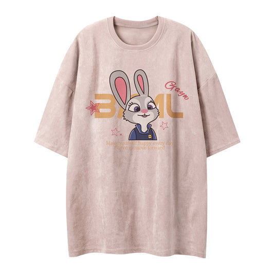 US drip outfits Summer Vintage Bunny Casual Loose Short Sleeve T-Shirts
