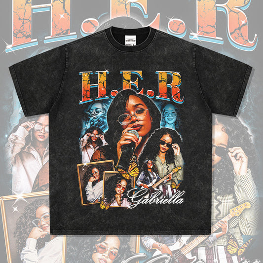 Outfit streetwear vintage hip hop HER print short sleeve t-shirt