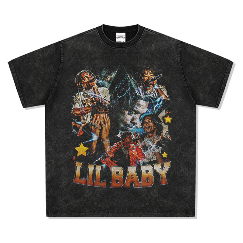 Outfit streetwear Vintage, Lil Babe Lil Baby Hip Hop Print Short Sleeve T-Shirt