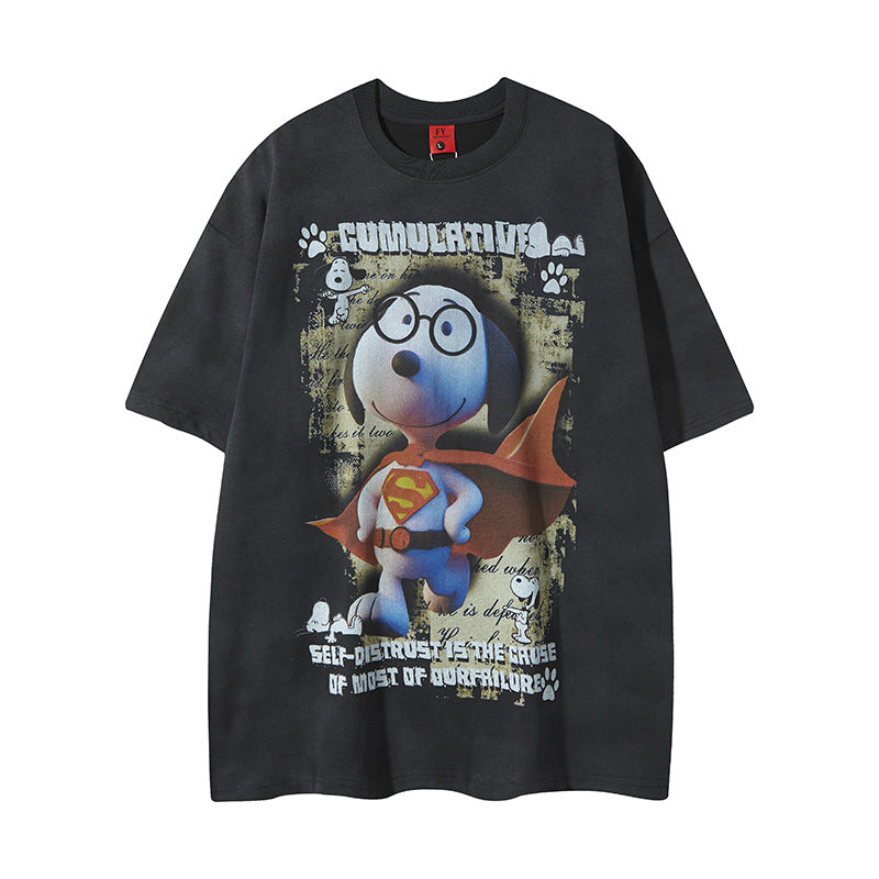 New York Hip Hop Style Vintage Cartoon Anime Print Short Sleeve T-Shirt