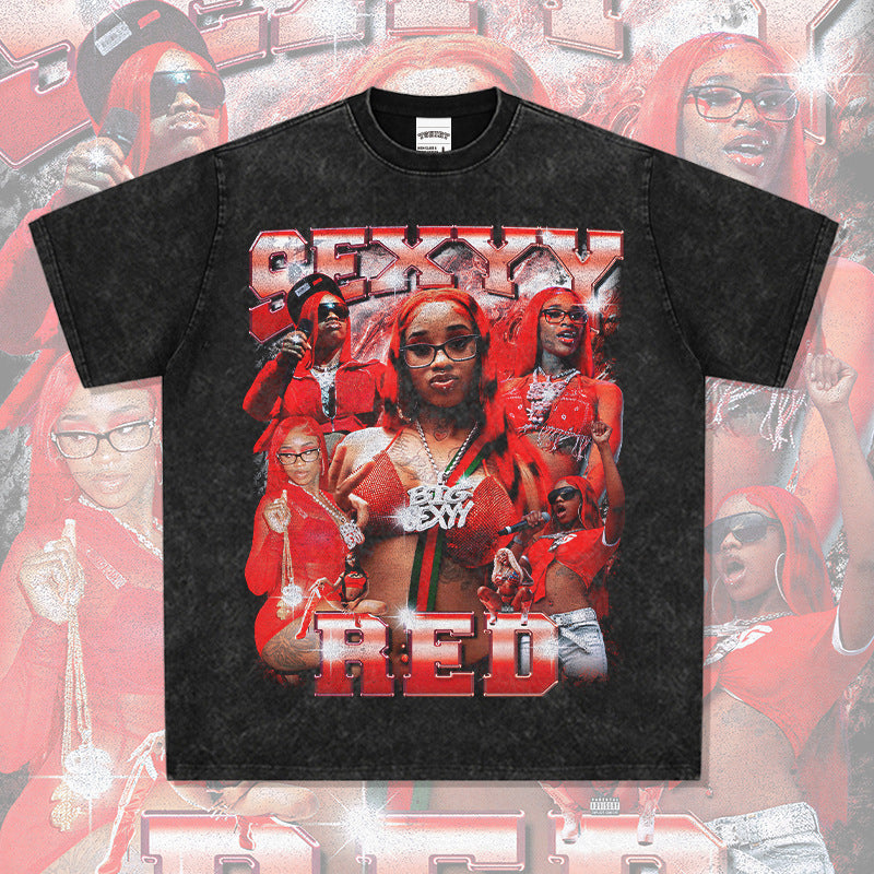 Marcas streetwear usa vintage hip hop Sexy yRed print short sleeve t-shirt