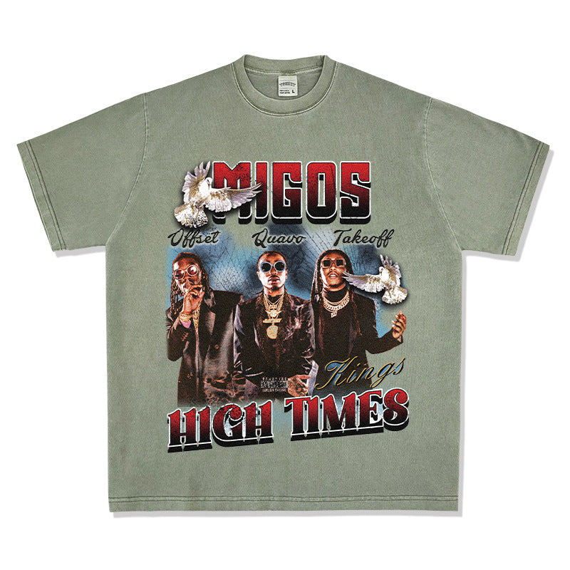 Cool t rapper hip hop team Migos print short sleeve wash