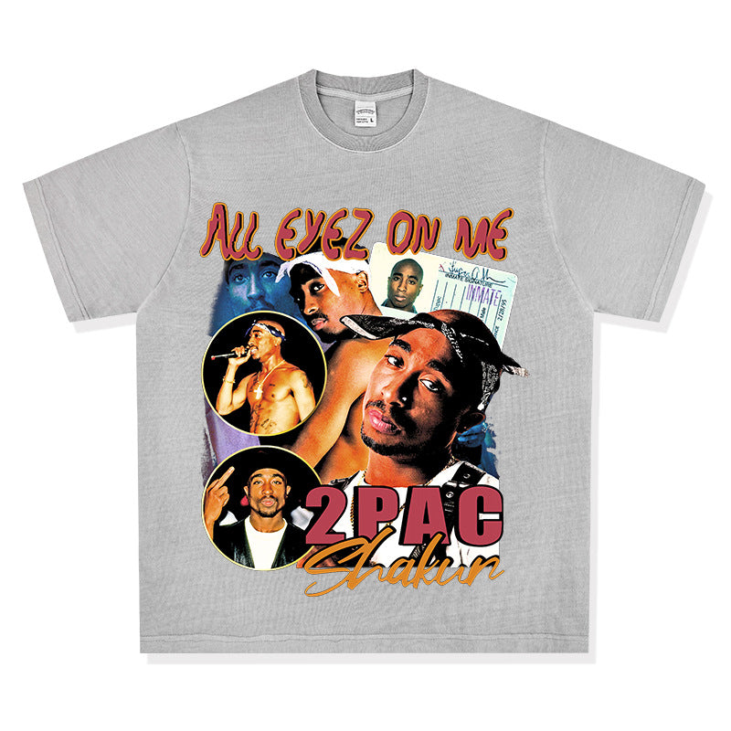 Cool t rapper hip hop tupac print vintage short sleeve t-shirt vintage